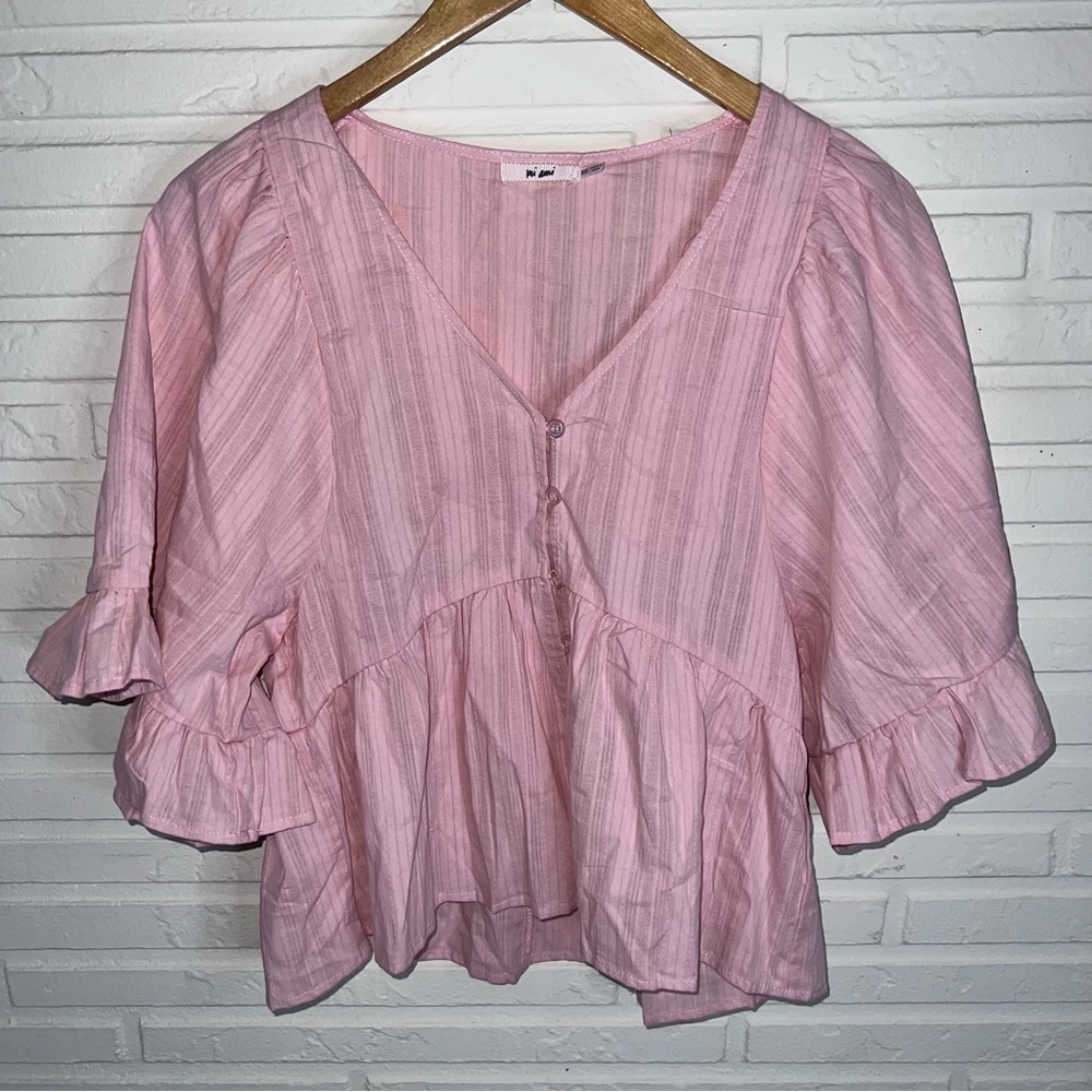 Miami Pink Flowy Ruffle Cotton Top, Women’s Size Extra Small